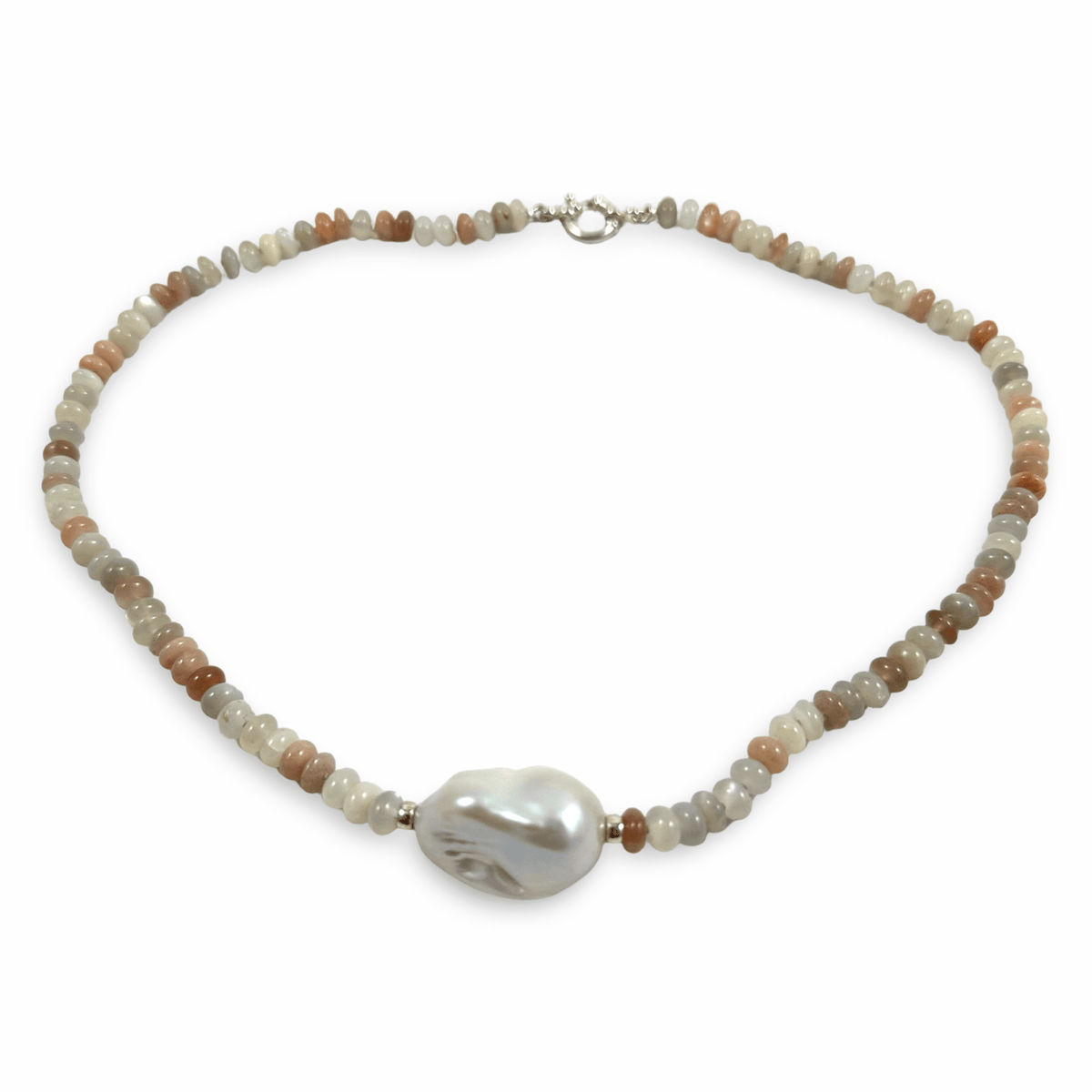 Moonstone and Baroque Pearl Necklace | Handcrafted Candy Design