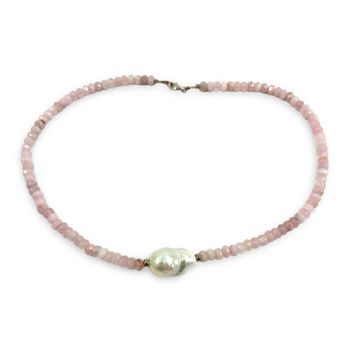 Rose Quartz Pearl Necklace with Baroque Pearl