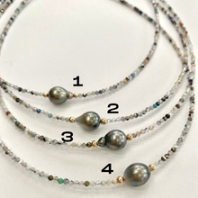 Charger l'image dans la galerie, Natural Mix Stones Multi Color Necklace & Tahitian Pearl, 14K GF