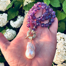 Load image into Gallery viewer, Amethyst Toggle Necklace with Baroque Pearl Pendant