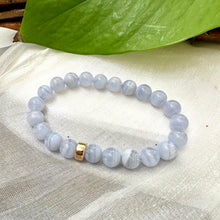 Load image into Gallery viewer, Blue Lace Agate Stretchy Bracelet 6 or 8mm, 14K GF