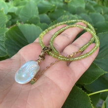 Load image into Gallery viewer, Baroque Pearl Pendant on Peridot Necklace