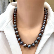 Load image into Gallery viewer, Chunky Black Pearls Necklace, Silver