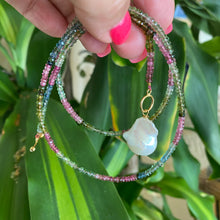 Cargar imagen en el visor de la galería, Toggle Clasp Necklace with Tourmaline, Baroque Pearl Pendant and Gold Vermeil