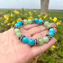 Cargar imagen en el visor de la galería, Colorful Jade with Sparkly Rhinestones Stretchy Bracelet