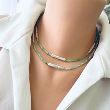 Carica l'immagine nel visualizzatore di Gallery, Green Chrysoprase Choker Necklace & White Bar Pearls, 14K GF