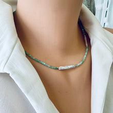 Carica l'immagine nel visualizzatore di Gallery, Green Chrysoprase Choker Necklace & White Bar Pearls, 14K GF