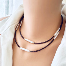 Lade das Bild in den Galerie-Viewer, Red Garnet & White Bar Pearls Necklace, 14K GF