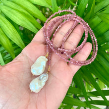 Load image into Gallery viewer, Pink Tourmaline & Baroque Pearls Lariat Necklace