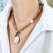 Carica l'immagine nel visualizzatore di Gallery, Sunstone and White Baroque Pearls Toggle Necklace, Gold Bronze & Gold Filled Artisan Details, 17.5"inches
