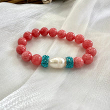Cargar imagen en el visor de la galería, Chunky Red Jade Stretch Bracelet with Pearls