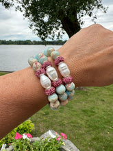 Carica l'immagine nel visualizzatore di Gallery, Pale Blue Opal Sediment Jasper & Pearl Stretch Bracelets