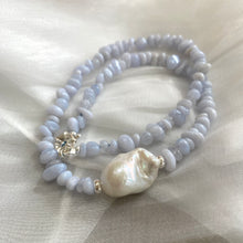 Cargar imagen en el visor de la galería, Blue Lace Agate Nugget Beads Necklace, Sterling Silver Marine Closure