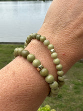 Carica l'immagine nel visualizzatore di Gallery, Olive Green Jasper Stretch Bracelet in 6 or 8mm, 14K GF
