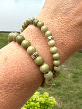 Carica l'immagine nel visualizzatore di Gallery, Olive Green Jasper Stretch Bracelet in 6 or 8mm, 14K GF