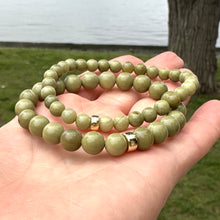 Carica l'immagine nel visualizzatore di Gallery, Olive Green Jasper Stretch Bracelet in 6 or 8mm, 14K GF