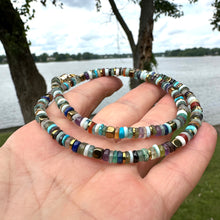 Load image into Gallery viewer, Mixed Gemstone Tire Beads & Gold Hematite Necklace