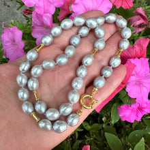 Load image into Gallery viewer, Grey Pearl Necklace with Gold Details