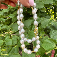 Load image into Gallery viewer, Grey Pearl Necklace with Gold Details