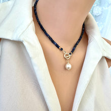Carica l'immagine nel visualizzatore di Gallery, Denim Blue Sodalite Choker Necklace & Pearl Charm
