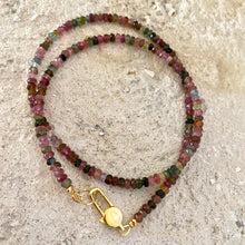 Load image into Gallery viewer, Watermelon Multi Color Tourmaline Necklace, Gold