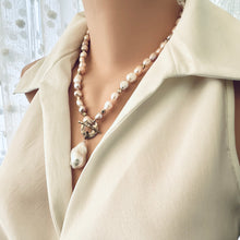 Load image into Gallery viewer, Pastel Pearl Necklace & White Baroque Pearl Pendant, Gold Bronze