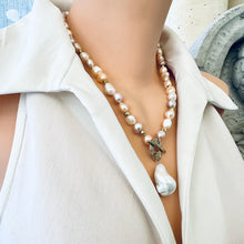 Load image into Gallery viewer, Pastel Pearl Necklace & White Baroque Pearl Pendant, Gold Bronze