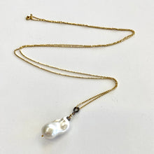 Load image into Gallery viewer, Single Baroque Pearl &amp; Diamonds pendant Necklace, Vermeil Ball Chain, 35&quot;inches
