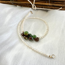 Load image into Gallery viewer, Double Wrap Pearl Bracelet & Green Chrysoprase, 14K GF