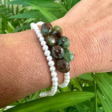 Load image into Gallery viewer, Double Wrap Pearl Bracelet & Green Chrysoprase, 14K GF