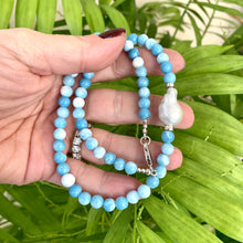 Load image into Gallery viewer, Larimar Like Quartz & Baroque Pearl Necklace
