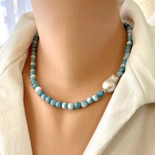 Load image into Gallery viewer, Larimar Like Quartz & Baroque Pearl Necklace