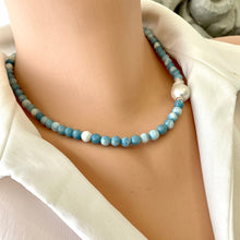 Load image into Gallery viewer, Larimar Like Quartz & Baroque Pearl Necklace