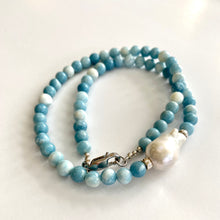 Load image into Gallery viewer, Larimar Like Quartz & Baroque Pearl Necklace