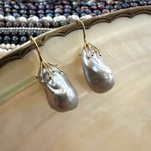 Load image into Gallery viewer, Silver Grey Baroque Pearl Drop Earrings, Gold or Silver