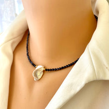 Load image into Gallery viewer, Sapphire & Single Keshi Pearl Choker Necklace