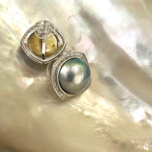 Carica l'immagine nel visualizzatore di Gallery, Mabe Pearl Earrings – back and front view shown on white pearl shell background