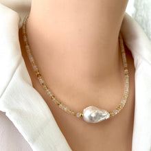 Carica l'immagine nel visualizzatore di Gallery, Citrine & White Baroque Pearl Necklace, 18"in, November Birthstone, Gold Vermeil Silver