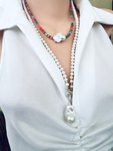 Load image into Gallery viewer, Opal and baroque pearl necklace layered with another pearl necklace, main product focus