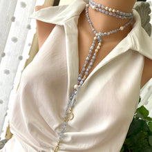 Cargar imagen en el visor de la galería, Blue Lace Agate & Pearl Necklace, 64" Long Necklace