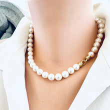 Charger l'image dans la galerie, Side view of white pearl necklace cross pendant worn without pendant — classic handcrafted freshwater pearl necklace by Loulia Pearl Jewelry