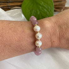 Load image into Gallery viewer, Madagascar Rose Quartz & Pearl Stretch Bracelet, 14K GF
