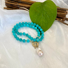 Cargar imagen en el visor de la galería, Blue Amazonite & White Baroque Pearl Necklace