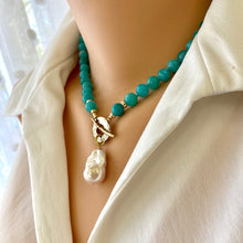 Cargar imagen en el visor de la galería, Blue Amazonite & White Baroque Pearl Necklace