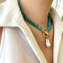 Cargar imagen en el visor de la galería, Blue Amazonite & White Baroque Pearl Necklace