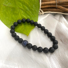 Load image into Gallery viewer, Matte Black Onyx Stretch Bracelet For Men, Blue Cz