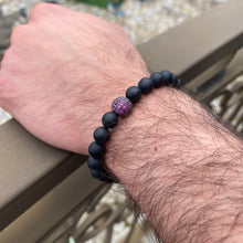 Load image into Gallery viewer, Matte Black Onyx Stretch Bracelet For Men, Ruby Red Cz