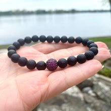 Load image into Gallery viewer, Matte Black Onyx Stretch Bracelet For Men, Ruby Red Cz