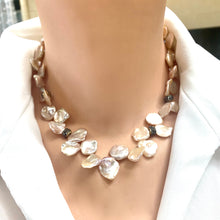 Cargar imagen en el visor de la galería, Single Strand of lustrous freshwater petal pearls in delicate shades of pink, gold and lavender, with rhinestones and gold plated magnetic ball clasp. 16.5"inches long