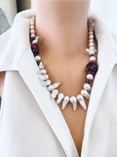 Charger l'image dans la galerie, Baroque Pearl Jellyfish Necklace, Rhinestone and Red Coral